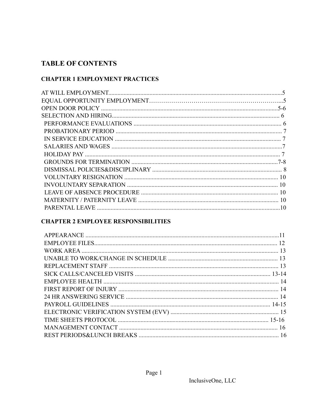 InclusiveOne Employee Handbook page 2
