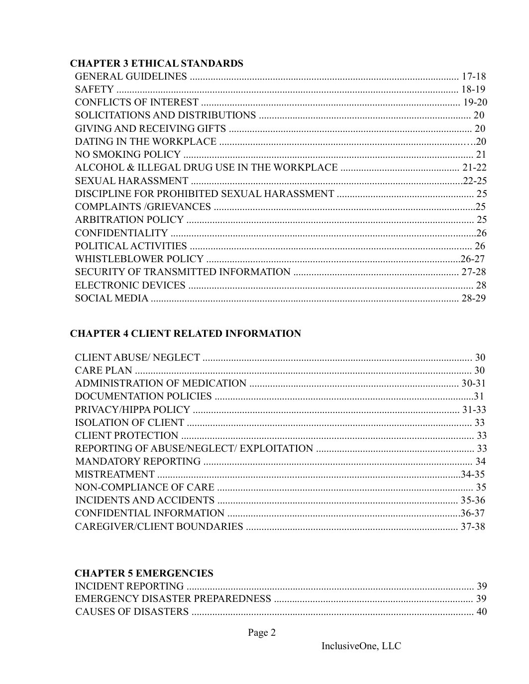 InclusiveOne Employee Handbook page 3