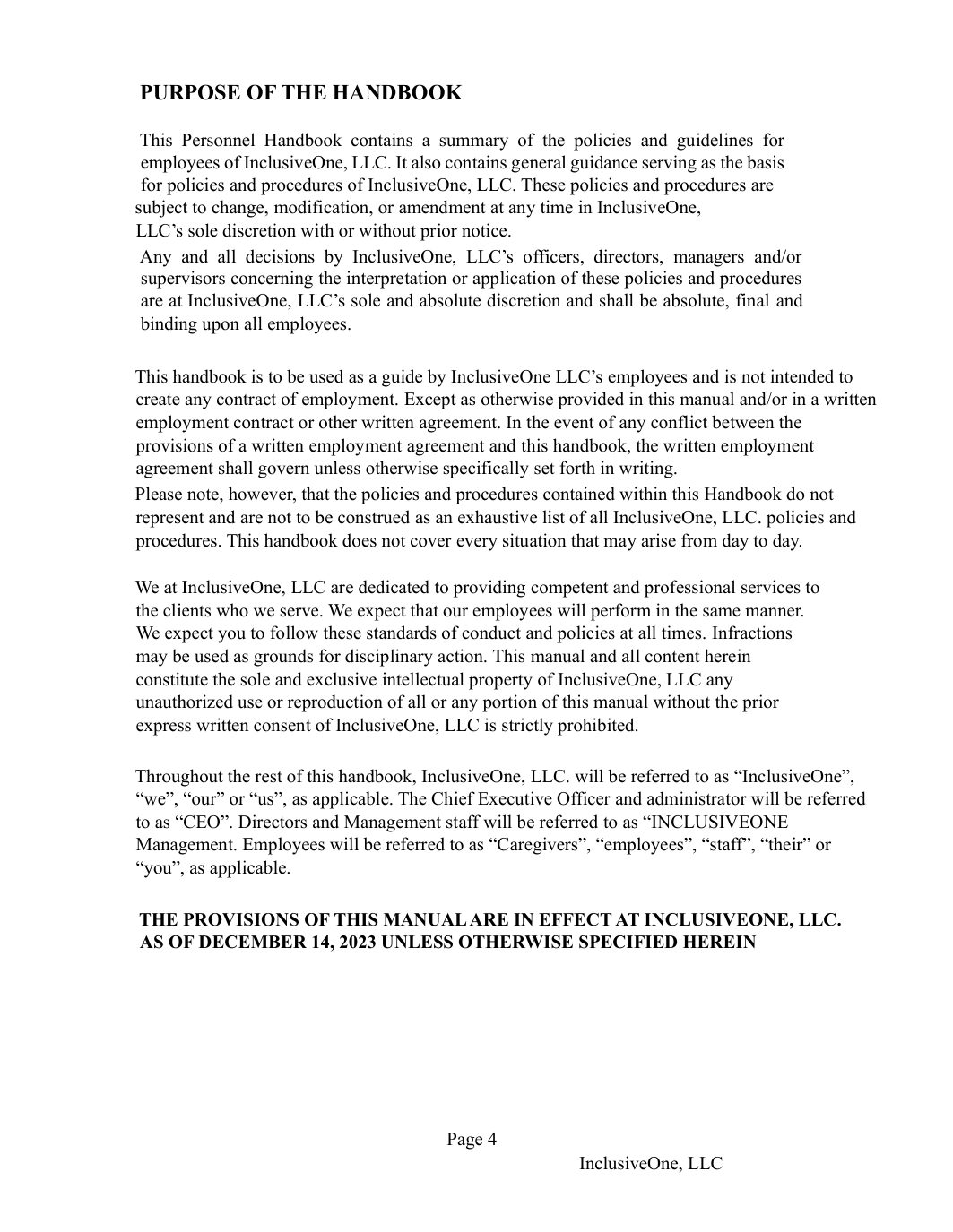 InclusiveOne Employee Handbook page 5