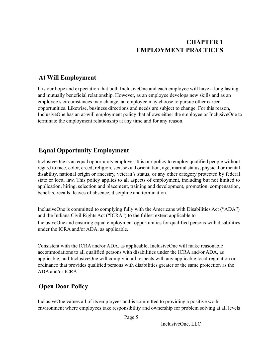 InclusiveOne Employee Handbook page 6
