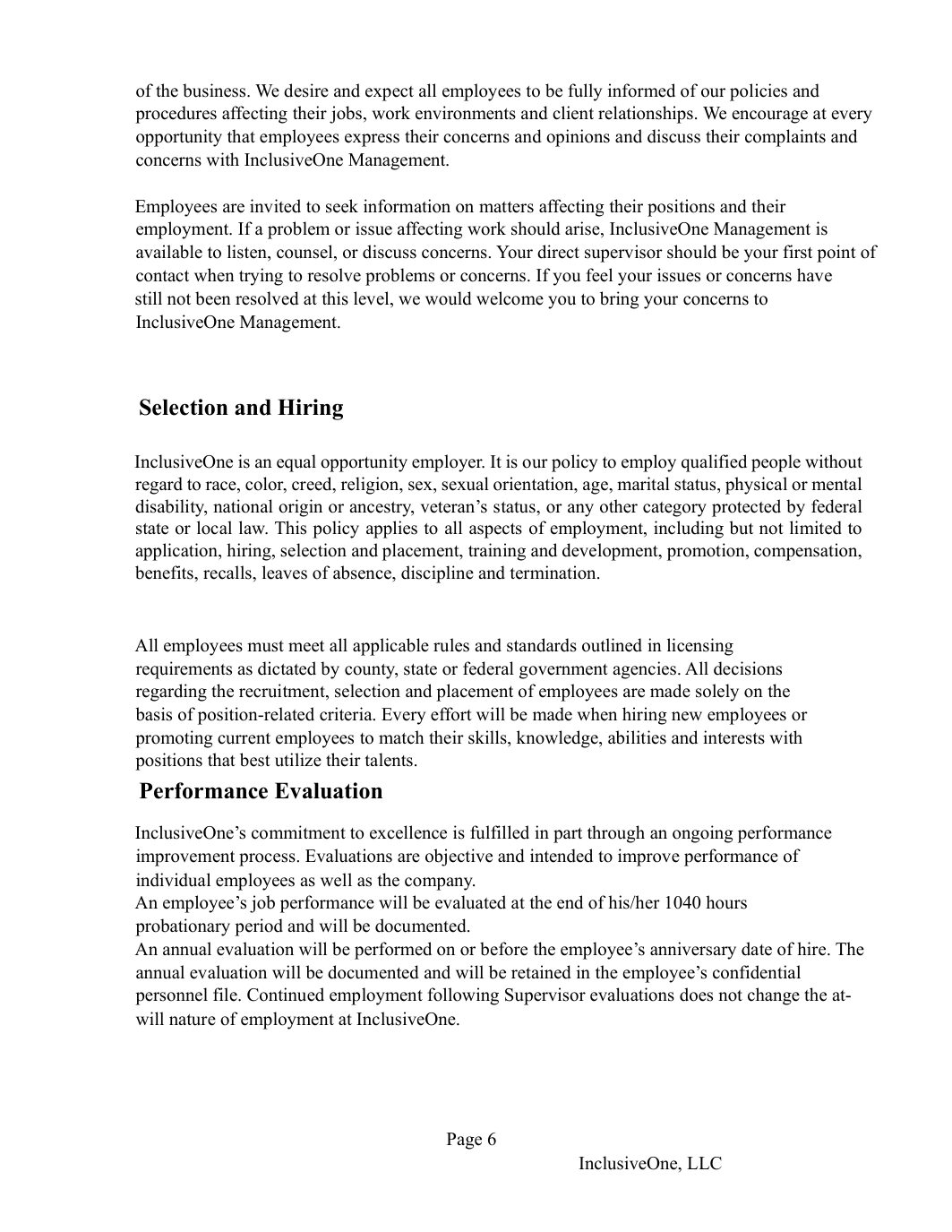 InclusiveOne Employee Handbook page 7