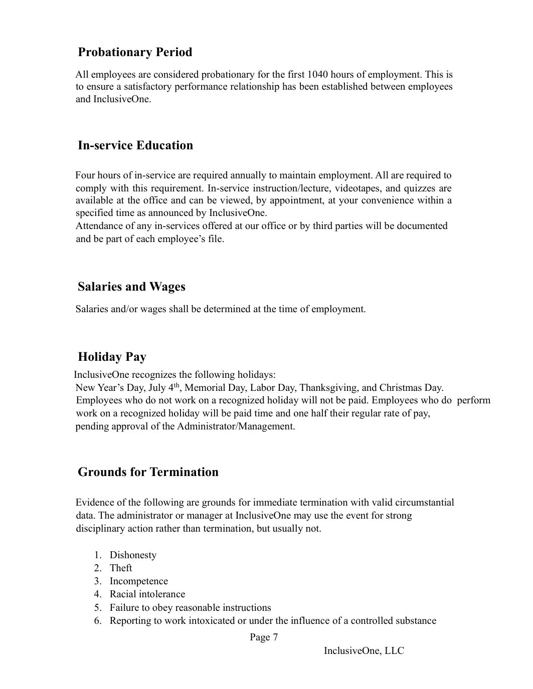 InclusiveOne Employee Handbook page 8
