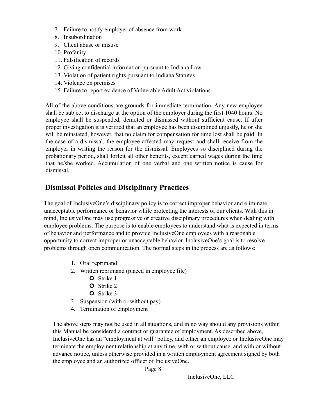 InclusiveOne Employee Handbook page 9
