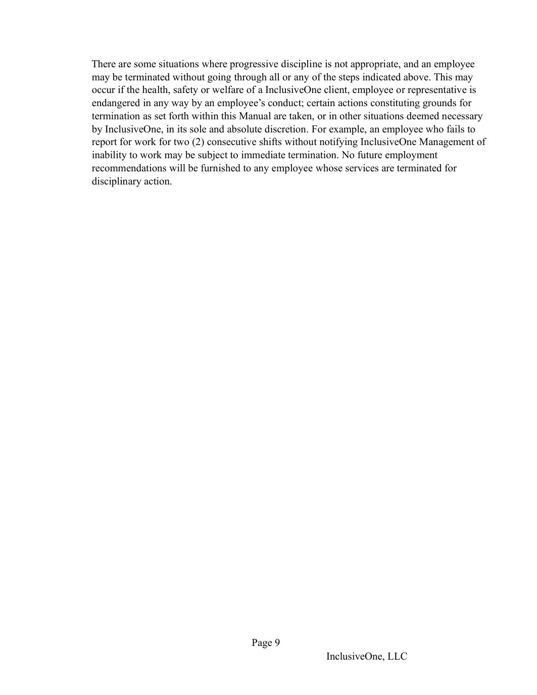InclusiveOne Employee Handbook page 10