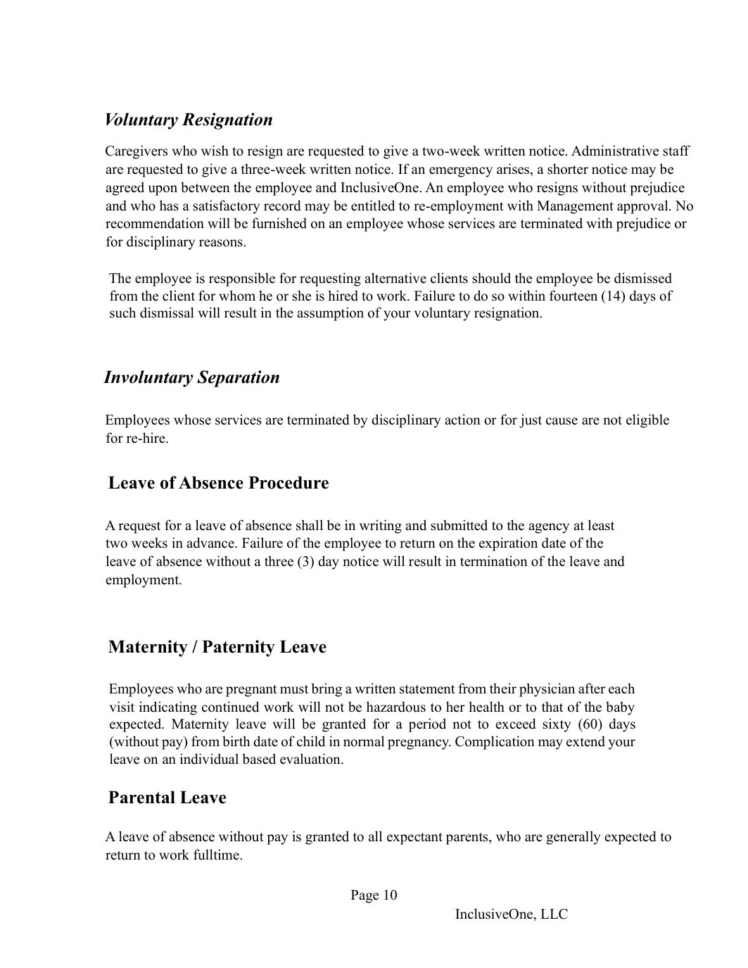InclusiveOne Employee Handbook page 11
