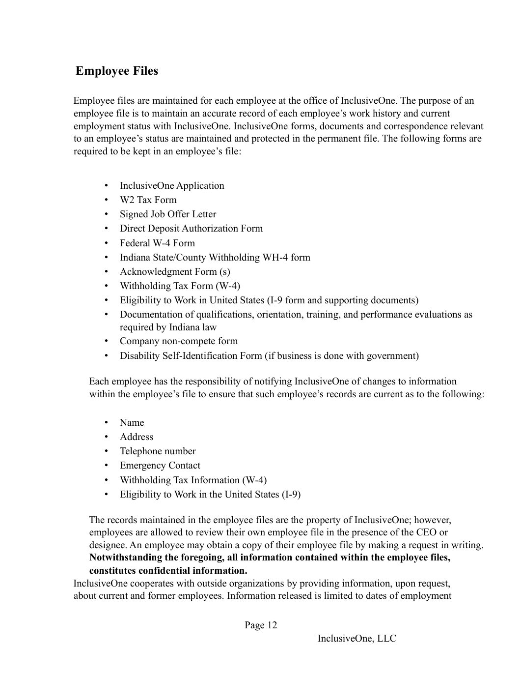 InclusiveOne Employee Handbook page 13