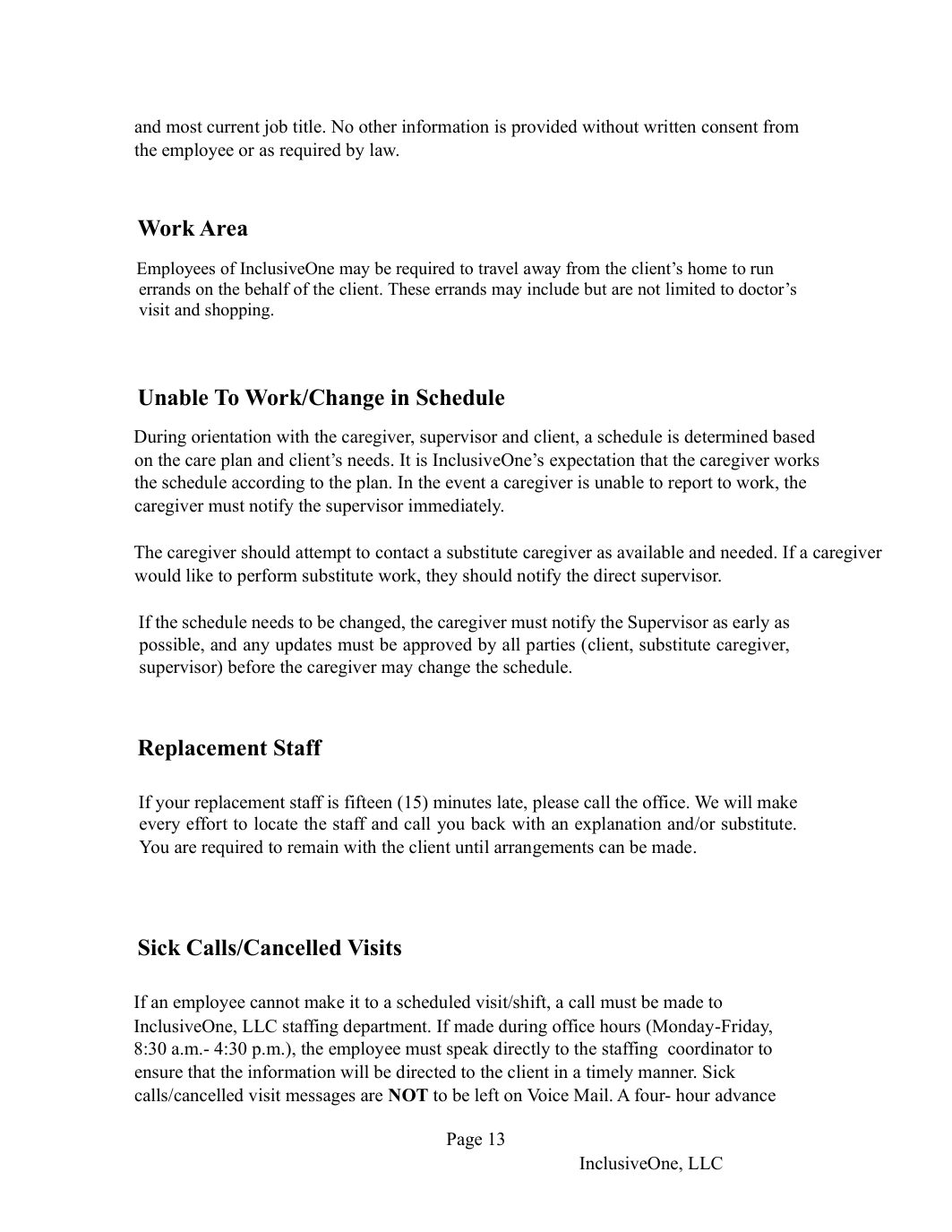 InclusiveOne Employee Handbook page 14