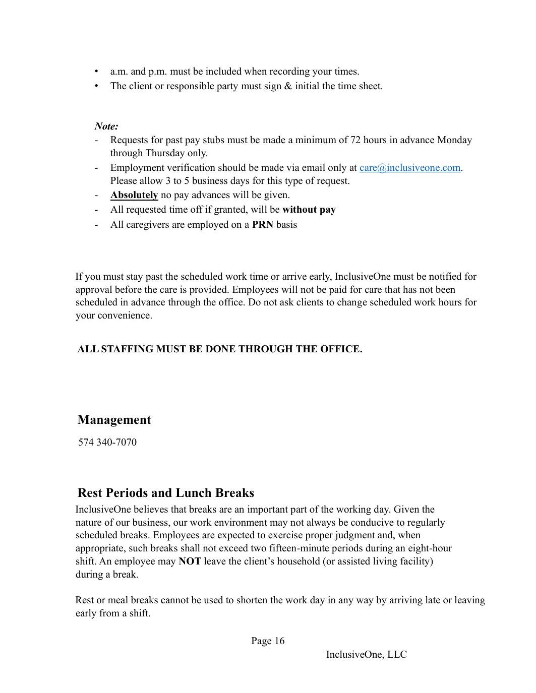 InclusiveOne Employee Handbook page 17