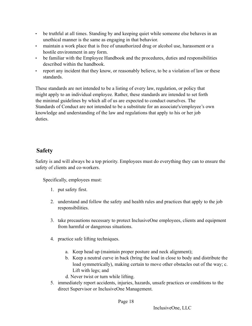 InclusiveOne Employee Handbook page 19