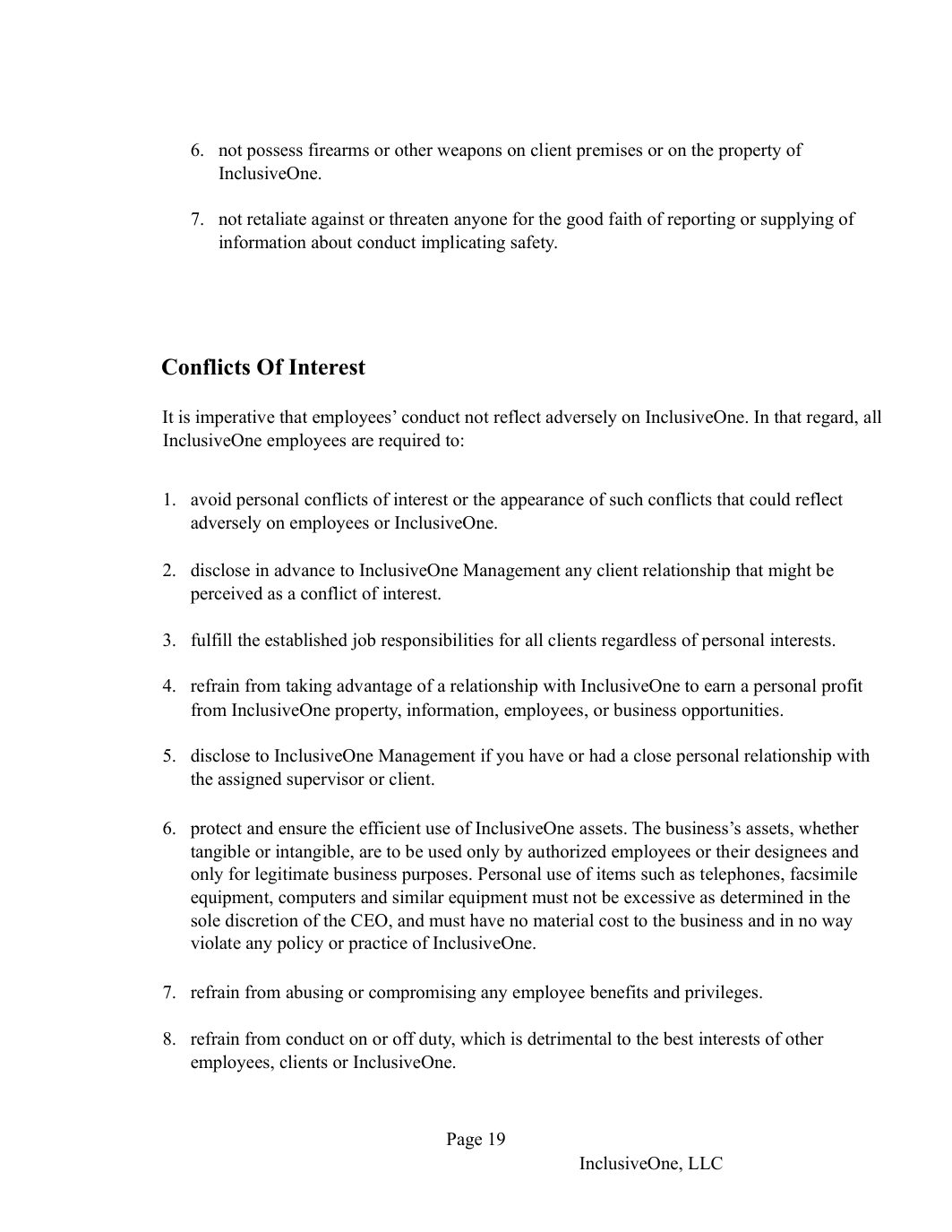 InclusiveOne Employee Handbook page 20