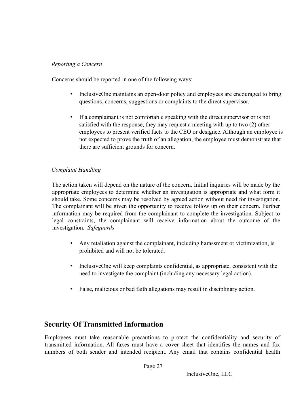 InclusiveOne Employee Handbook page 28