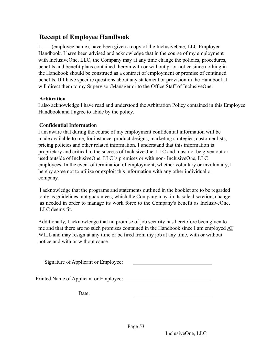 InclusiveOne Employee Handbook page 54